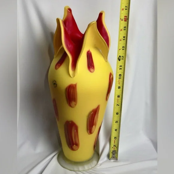 Hand Blown •Studio Art Large Yellow Vase •Azerbaijan Russia